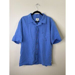 Solitude Mens Short Sleeve Blue Button-Up Shirt L Relaxed Fit Modal Rayon Summer